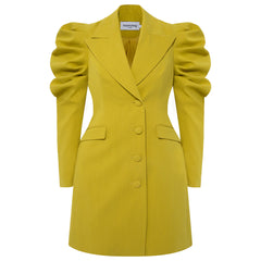 Femponiq Draped Sleeved Tailored Blazer Dress (Mustard)