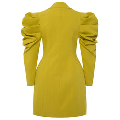Femponiq Draped Sleeved Tailored Blazer Dress (Mustard)