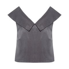 Off Shoulder Collared Crop Top (Charcoal Grey)