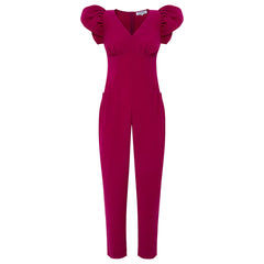 Femponiq Puff Sleeved Crepe Jumpsuit (Magenta Pink)
