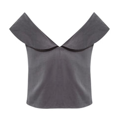 Off Shoulder Collared Crop Top (Charcoal Grey)