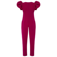 Femponiq Puff Sleeved Crepe Jumpsuit (Magenta Pink)