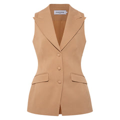 Femponiq Sleeveless Tailored Blazer (Camel-Brown)