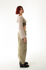 Handarte Los Angeles Bej El Örgüsü Crop Top