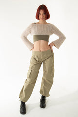 Handarte Los Angeles Bej El Örgüsü Crop Top