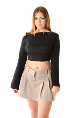 Handarte Los Angeles Siyah El Örgüsü Crop Top