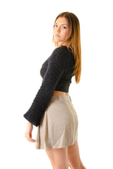 Handarte Los Angeles Siyah El Örgüsü Crop Top