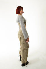 Handarte Los Angeles Gri El Örgüsü Crop Top