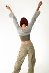 Handarte Los Angeles Gri El Örgüsü Crop Top