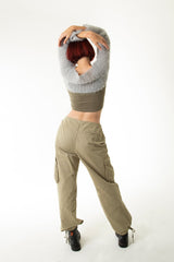 Handarte Los Angeles Gri El Örgüsü Crop Top