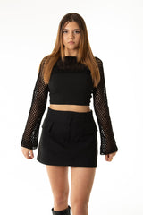 Handarte Los Angeles Siyah File El Örgüsü Crop Top