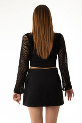 Handarte Los Angeles Siyah File El Örgüsü Crop Top