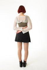 Handarte Los Angeles Krem File El Örgüsü Crop Top