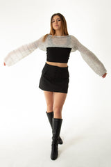 Handarte Los Angeles Gri Salaş Angora Crop Top