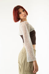 Handarte Los Angeles Gri File El Örgüsü Crop Top