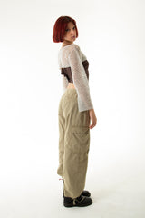 Handarte Los Angeles Gri File El Örgüsü Crop Top