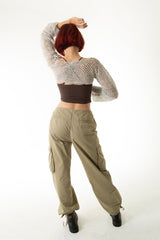 Handarte Los Angeles Gri File El Örgüsü Crop Top