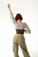 Handarte Los Angeles Gri File El Örgüsü Crop Top