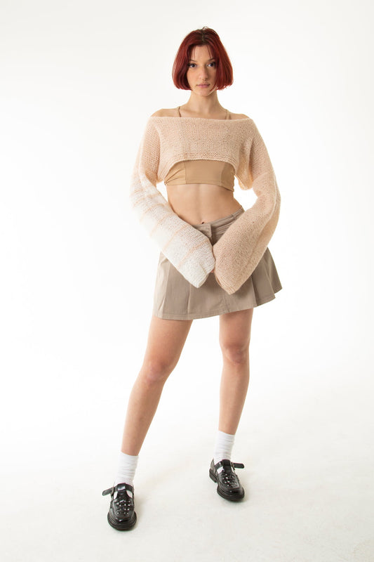 Handarte Los Angeles Pudra Pembe Salaş Angora Crop Top