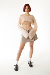 Handarte Los Angeles Pudra Pembe Salaş Angora Crop Top