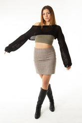 Handarte Los Angeles Siyah Salaş Angora Crop Top