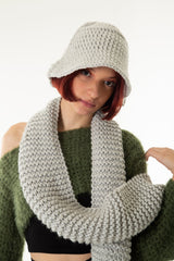 Handarte Los Angeles Gri El Örgüsü Bucket Şapka / Atkı Set