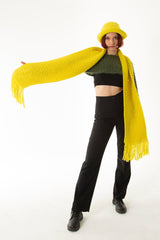 Handarte Los Angeles Sarı El Örgüsü Bucket Şapka / Atkı Set