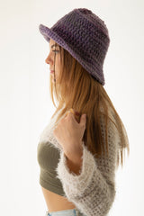 Handarte Los Angeles Kırçıllı Mor El Örgüsü Bucket Şapka