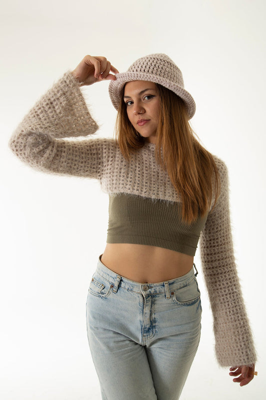 Handarte Los Angeles Krem El Örgüsü Bucket Şapka