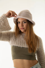 Handarte Los Angeles Krem El Örgüsü Bucket Şapka