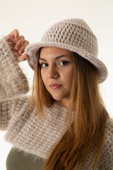 Handarte Los Angeles Krem El Örgüsü Bucket Şapka