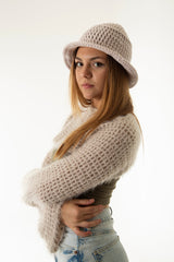 Handarte Los Angeles Krem El Örgüsü Bucket Şapka