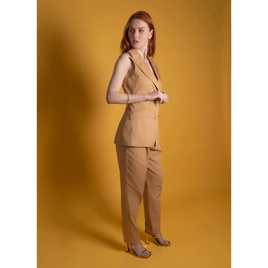 Femponiq Sleeveless Tailored Blazer (Camel-Brown)