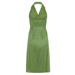 Halter Neck Midi Tuxedo Dress (Avocado Green)
