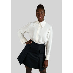 Viscose Rayon Gathered Back Shirt (Ivory)