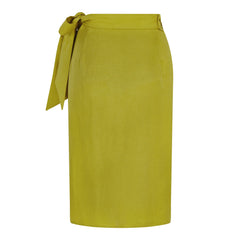 Linen and Cupro-Blend Bow Tie Wrap Vegan Skirt (Olive Green)