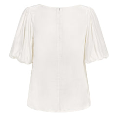 Femponiq Puff Sleeve Vegan Cupro Blouse (Pearl White)