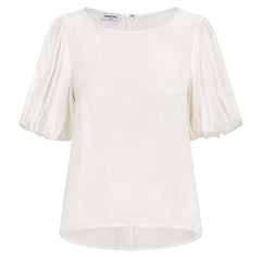Femponiq Puff Sleeve Vegan Cupro Blouse (Pearl White)