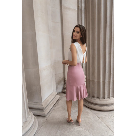 Rushed Asymmetrical Skirt (Pastel Pink)