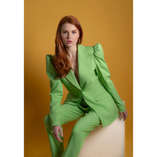 Femponiq Puff-Shoulder Tailored Blazer (Apple-Green)