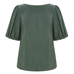Puff Sleeve Vegan Cupro Blouse (Forest Green)
