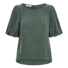 Puff Sleeve Vegan Cupro Blouse (Forest Green)