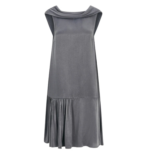 Roll Collar Vegan Dress with Cutaway Neck (Charcoal Grey)