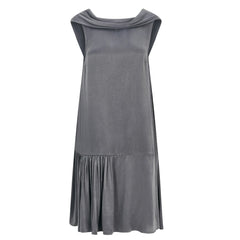Roll Collar Vegan Dress with Cutaway Neck (Charcoal Grey)