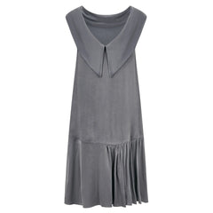 Roll Collar Vegan Dress with Cutaway Neck (Charcoal Grey)