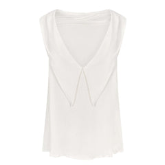 Roll Collar Vegan Top with Cutaway Neck (Pearl White)