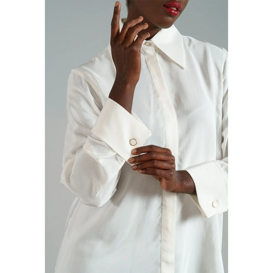 Viscose Rayon Gathered Back Shirt (Ivory)