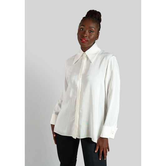 Viscose Rayon Gathered Back Shirt (Ivory)