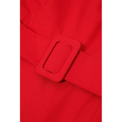 Wide Lapel Asymmetric Belted Midi Cotton Dress (Red)