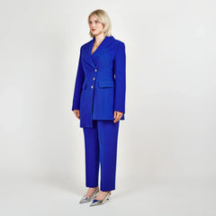 Asymmetric Double Breasted Tailored Blazer (Blue)
